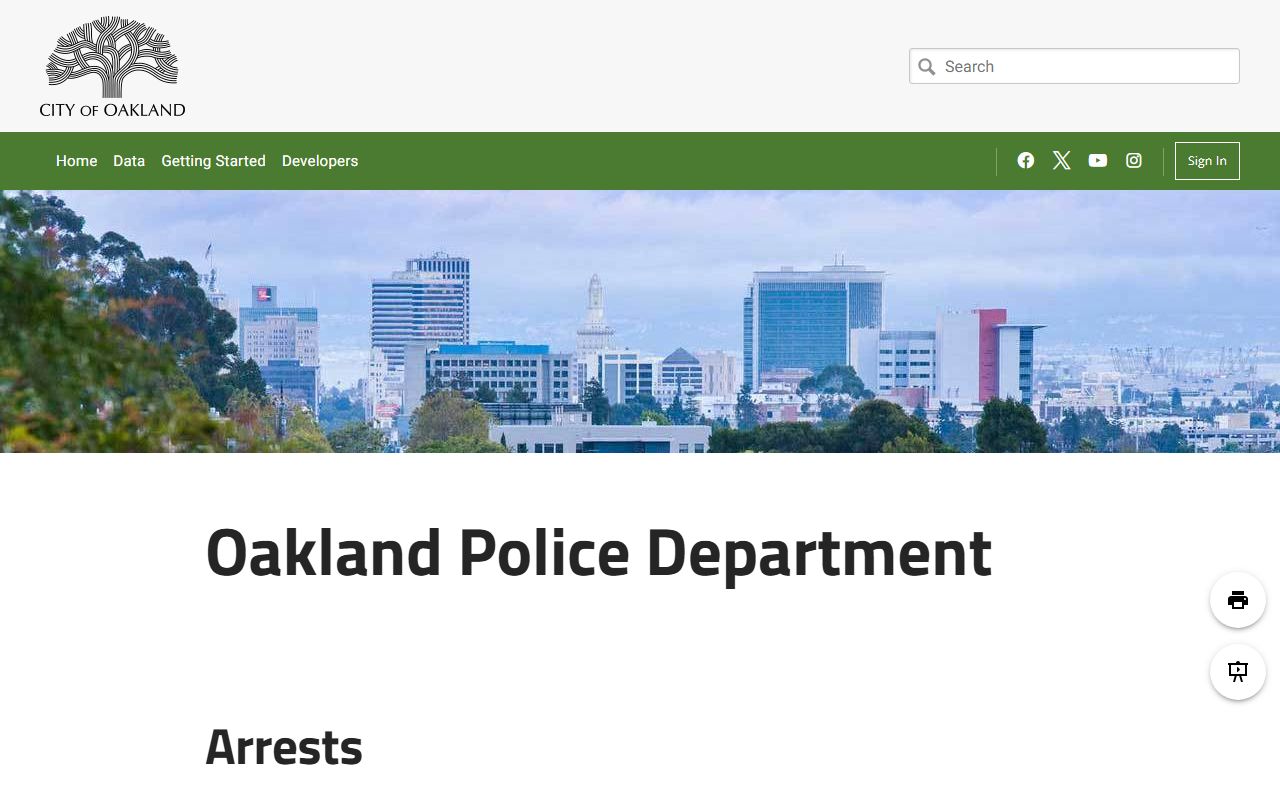 Oakland Police arrest database portal for Oakland arrest records