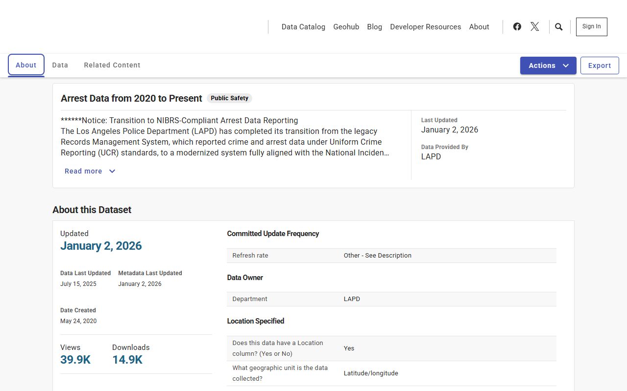 LAPD arrest data portal showing Los Angeles arrest records database