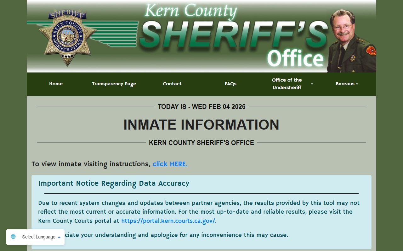 Kern County Sheriff inmate search database for arrest records