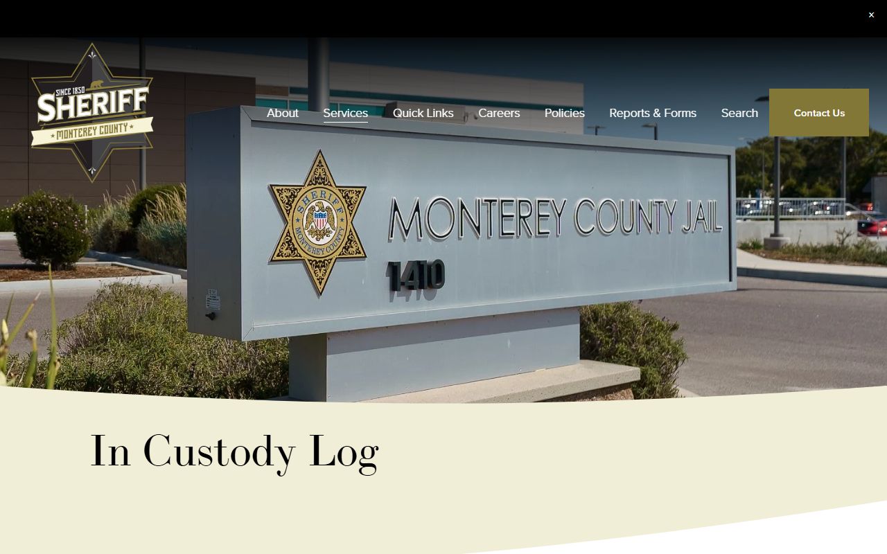 Monterey County Sheriff in custody database for arrest records