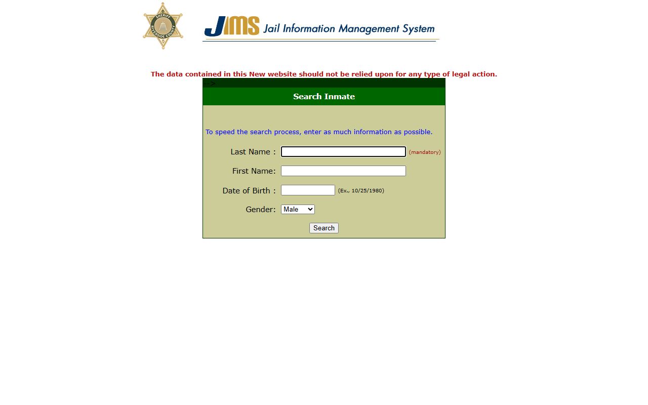 Riverside County Sheriff inmate search database for arrest records
