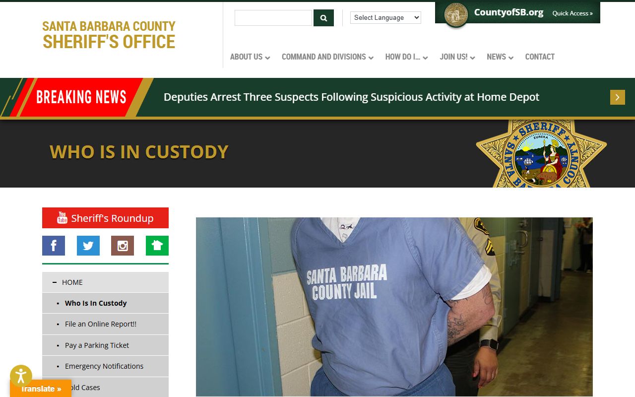 Santa Barbara County Sheriff Who's In Custody search for arrest records