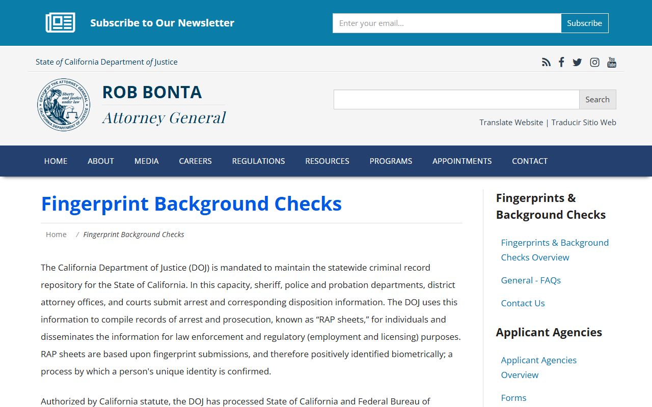 California DOJ background check overview page